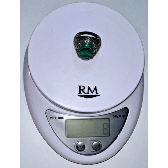 Vintage Sterling Silver Malachite Ring – Size 10.5 – Green Oval Stone – 8g - Picture 5 of 5